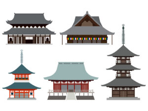 日本の寺のイラストセット