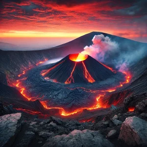 ヴィルンガ国立公園の活火山、ニーラゴンゴ山の溶岩湖