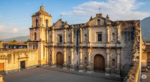 アンティグア・グアテマラにあるスペイン植民地時代の歴史的な教会の遺跡。