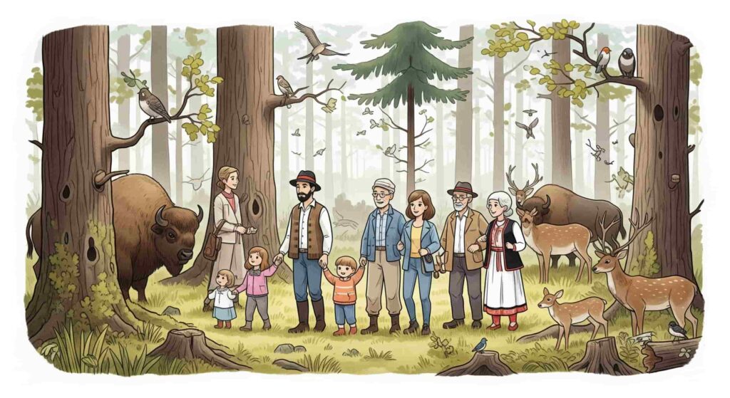 ビャウォヴィエジャの森のガイドツアーのイラスト