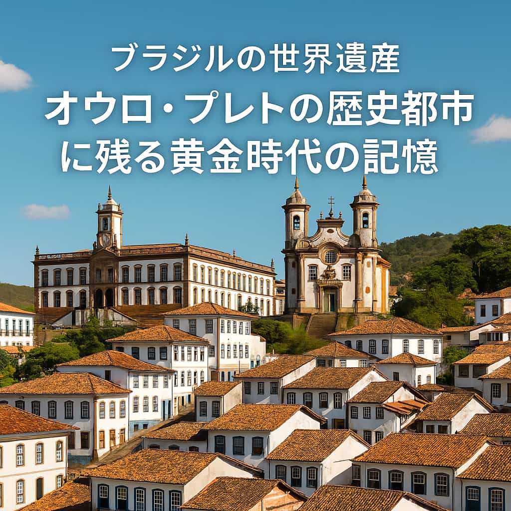 オウロ・プレトの歴史都市の街並みとバロック建築の教会を描いた高解像度写真