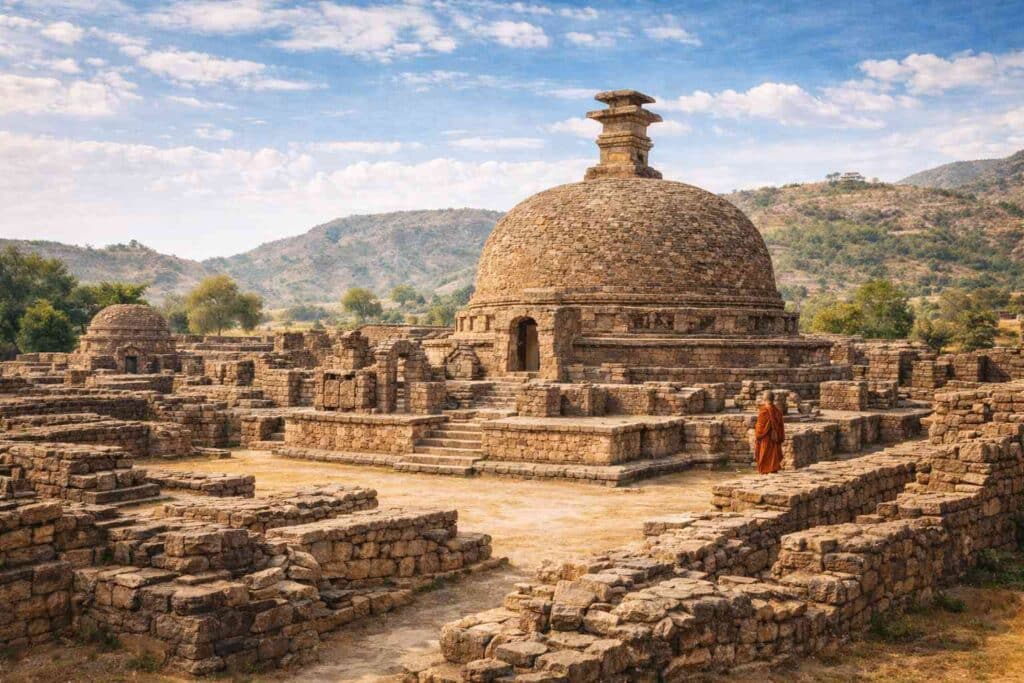タキシラの仏塔と遺跡群の風景（AI生成）