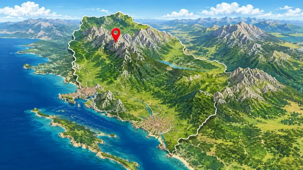 モンテネグロ国内におけるドゥルミトル国立公園の位置を示したイラスト